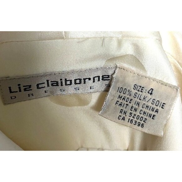Liz Claiborne Silk Dress 80s Blouson Shirt Dress Midi Black Ivory Womens Sz 4-6 - Picture 8 of 10